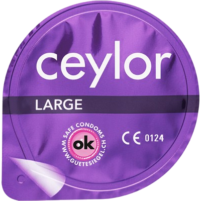 Ceylor «Large» 100 extra wide condoms with cream lubricant, hygienically sealed in condom pods