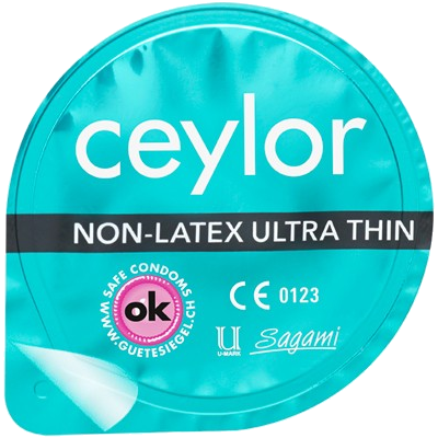 Ceylor «Non-Latex Ultra Thin» 100 ultra thin, latex free condoms for allergics (50% thinner), hygienically sealed in condom pods
