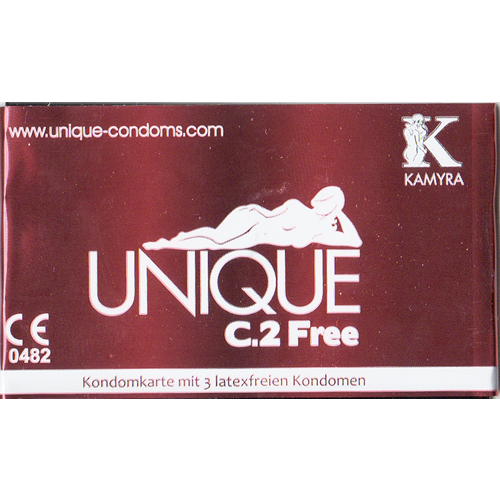 Kamyra «Unique C.2 Free» condom card with 3 latex free condoms