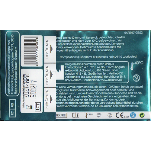 Kamyra «Unique C.2 Smart» Box - 24 condom cards with in total 72 latex free PRE-ERECTION condoms