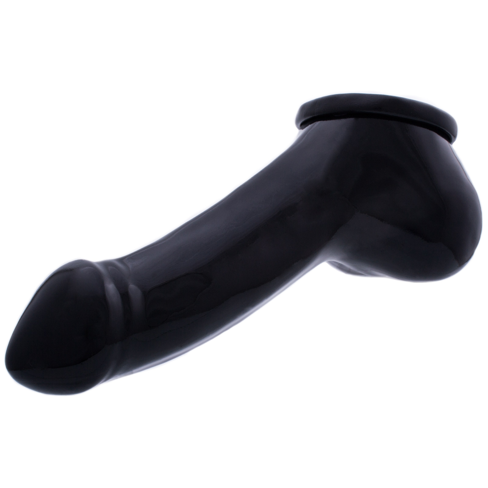 Toylie Latex Penis Sleeve «ADAM 4.5» black, with molded glans and scrotum - suitable for vegans