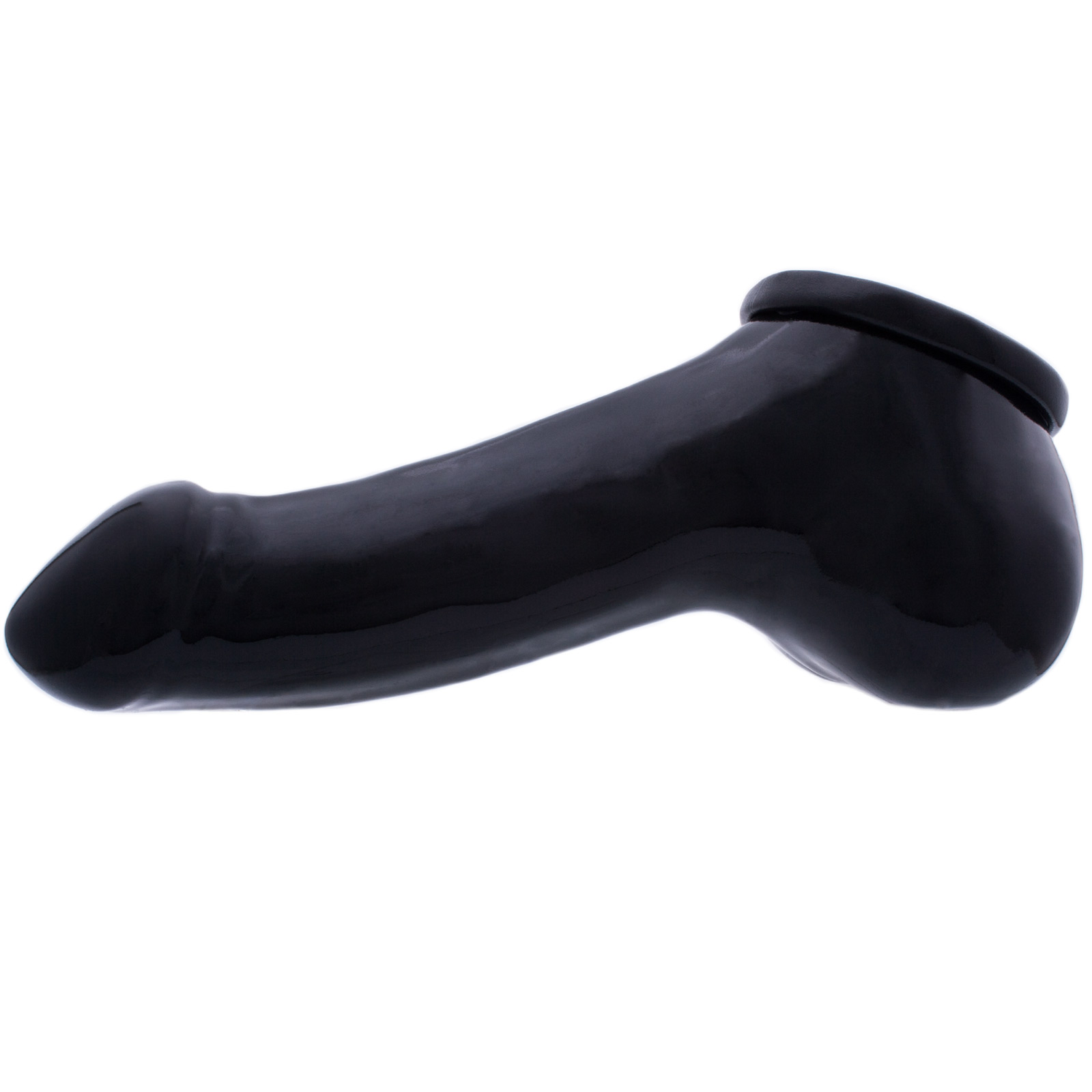 Toylie Latex Penis Sleeve «ADAM 4.5» black, with molded glans and scrotum - suitable for vegans