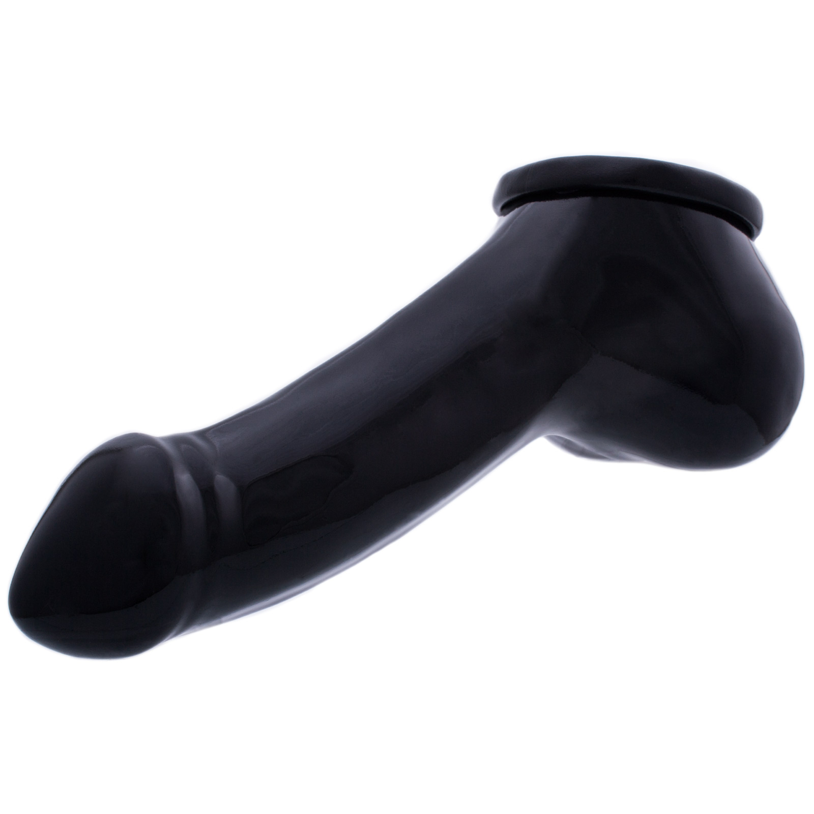 Toylie Latex Penis Sleeve «ADAM 5.5» black, with molded glans and scrotum - suitable for vegans