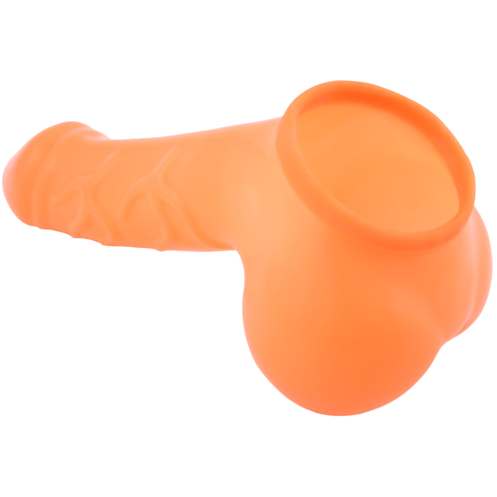 Toylie Latex Penis Sleeve «DANNY» neon orange (glow effect), with strong veins and testicle divider