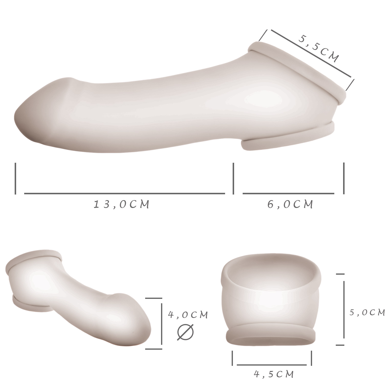 Toylie Latex-Penishülle «ERIK» semi-transparent, mit ausgeformter Eichel und Hodenring