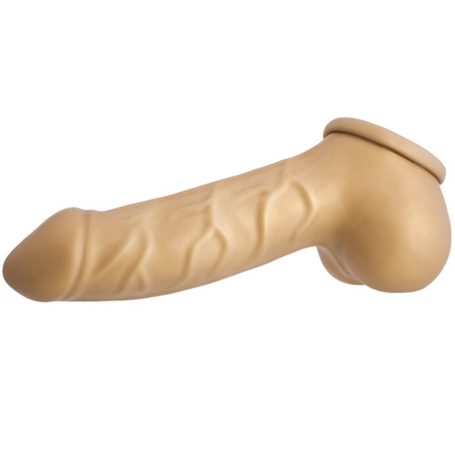 Toylie Latex Penis Sleeve «CARLOS» golden, with strong veins and molded scrotum