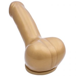 Toylie Latex Penis Sleeve «ADAM 4.5» golden, with molded glans and scrotum