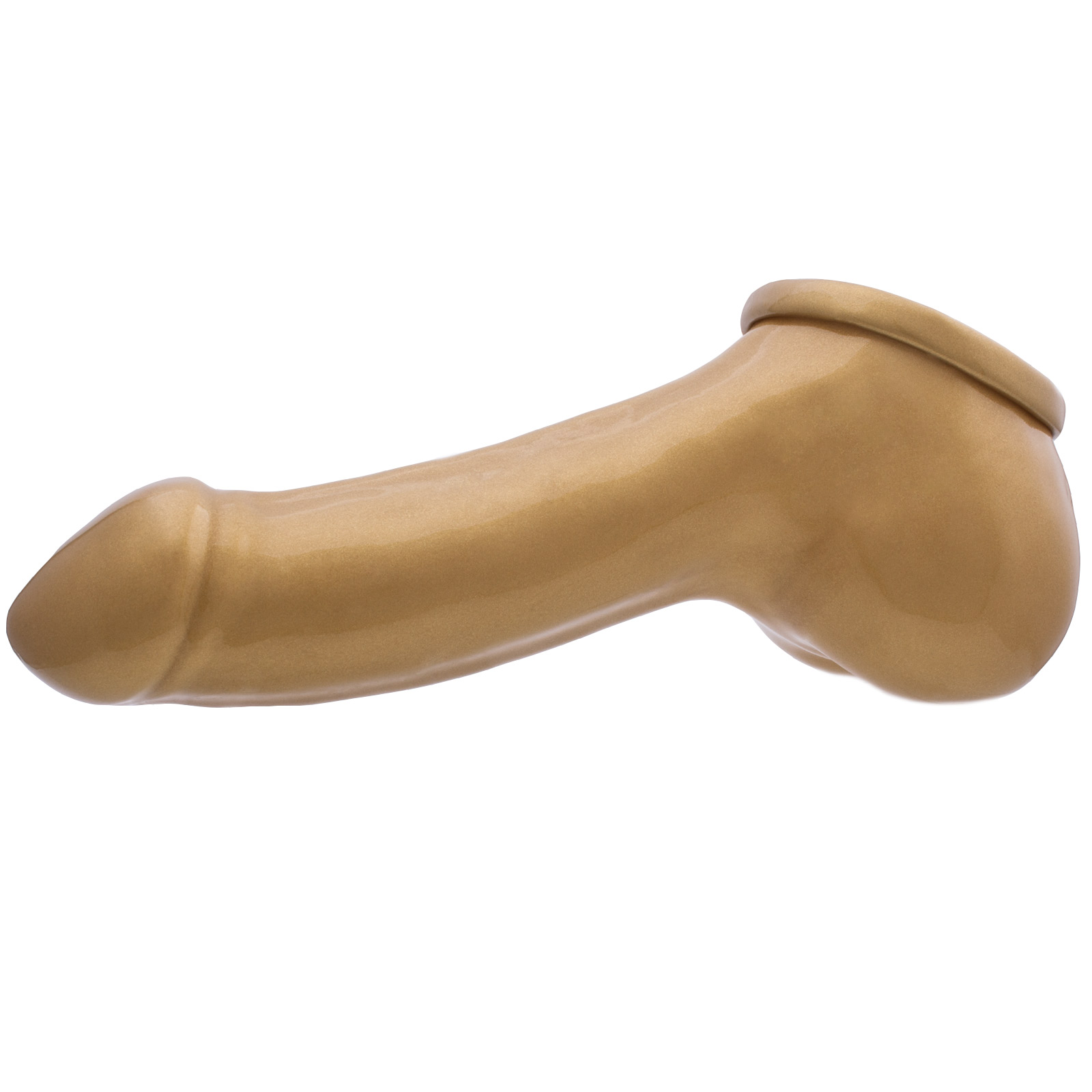 Toylie Latex Penis Sleeve «ADAM 4.5» golden, with molded glans and scrotum