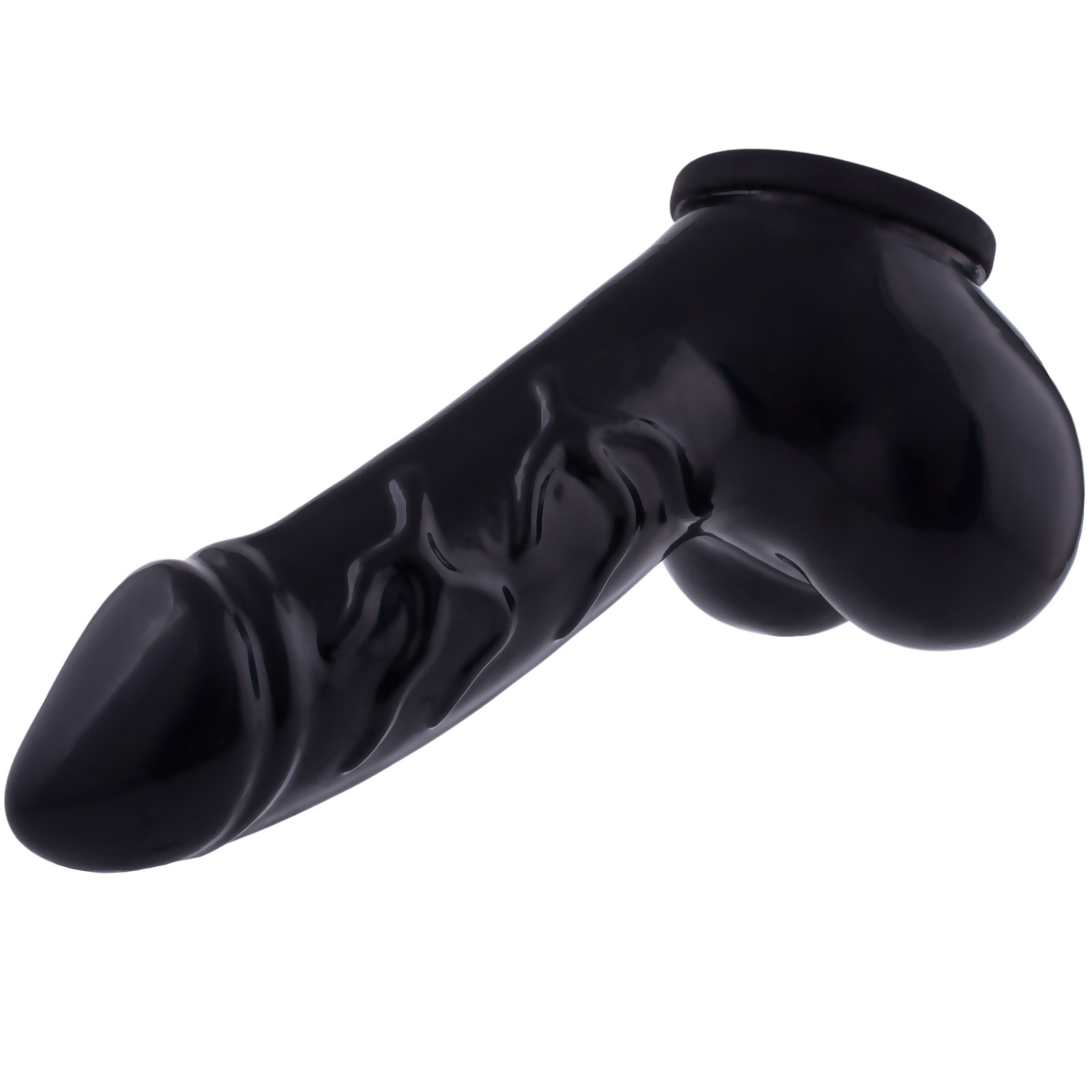 Toylie Latex Penis Sleeve «DANNY» black, with strong veins and testicle divider - suitable for vegans