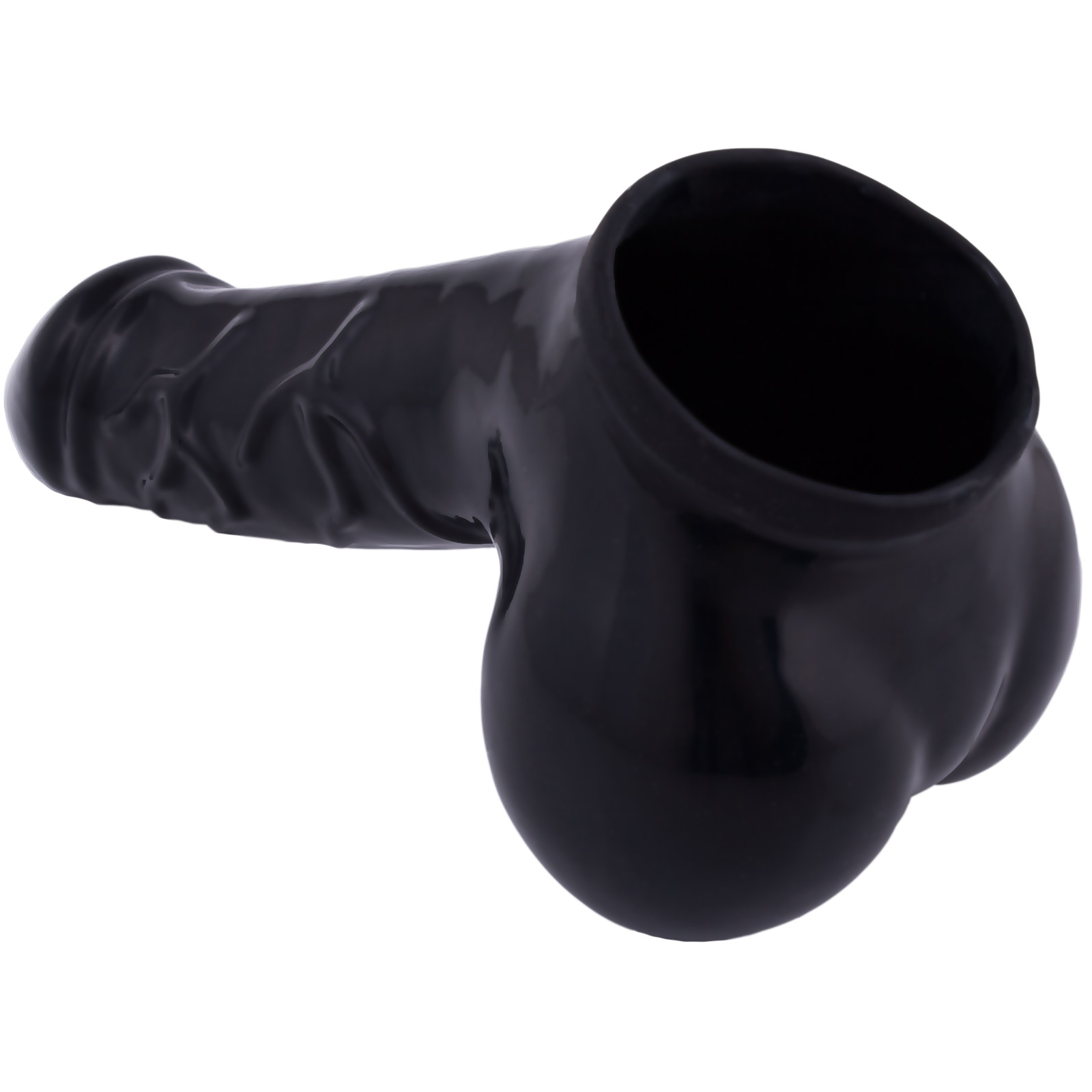 Toylie Latex Penis Sleeve «DANNY» black, with strong veins and testicle divider - suitable for vegans