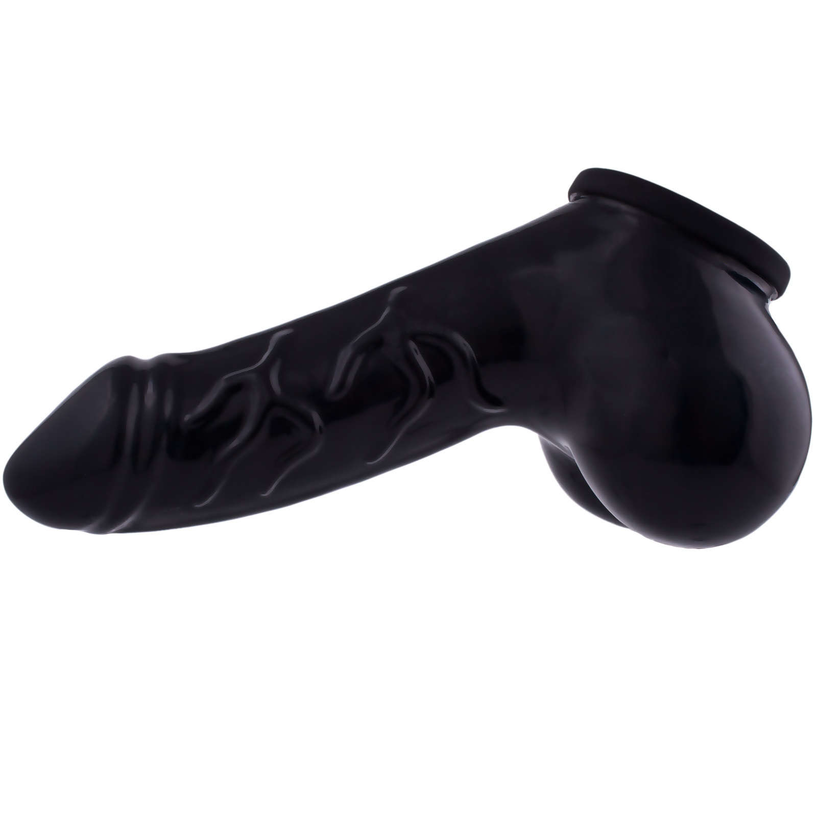 Toylie Latex Penis Sleeve «DANNY» black, with strong veins and testicle divider - suitable for vegans