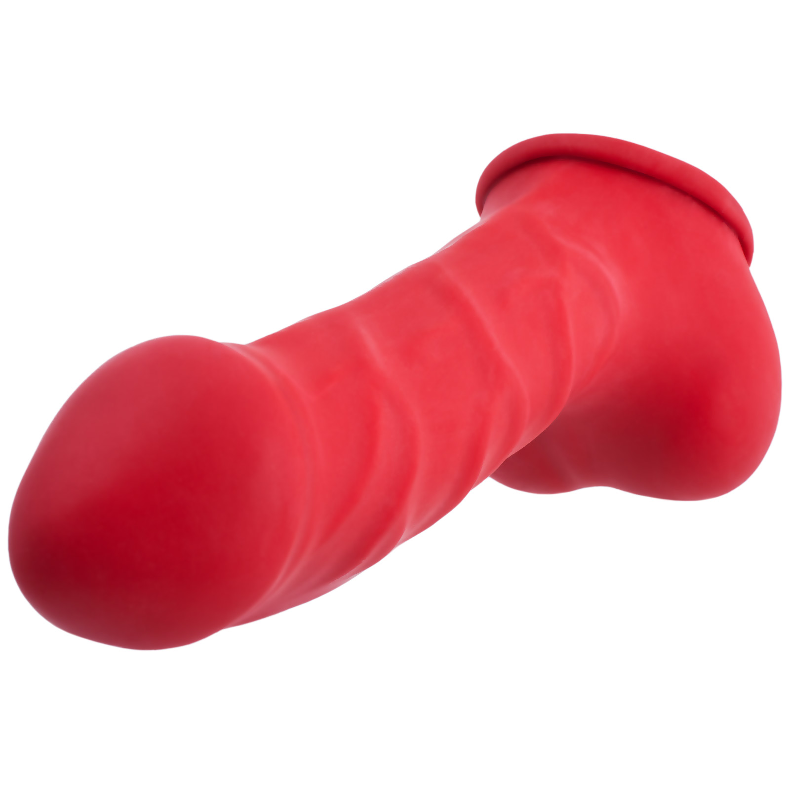 Toylie Latex Penis Sleeve «CARLOS» red, with strong veins and molded scrotum