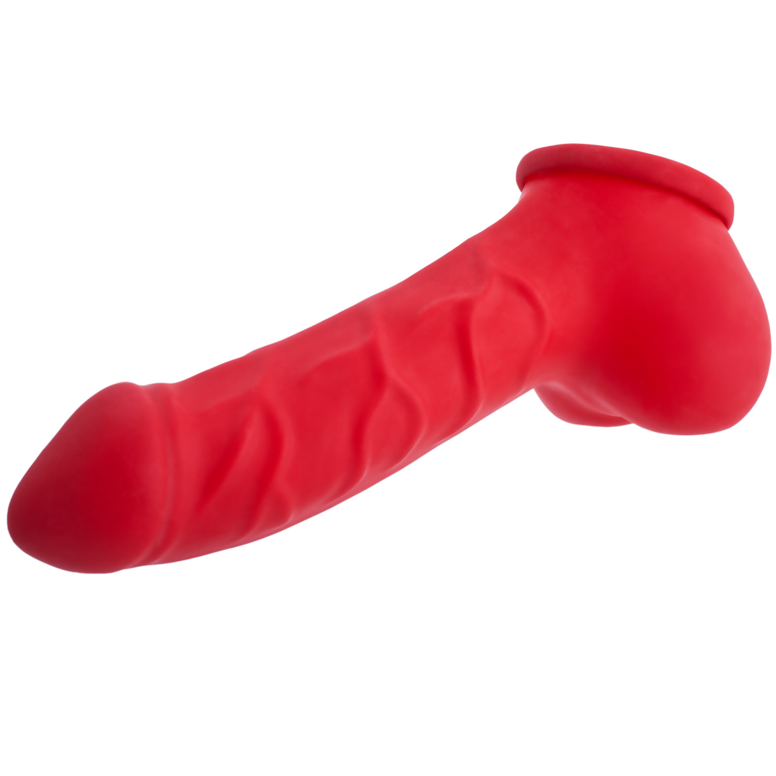 Toylie Latex Penis Sleeve «CARLOS» red, with strong veins and molded scrotum
