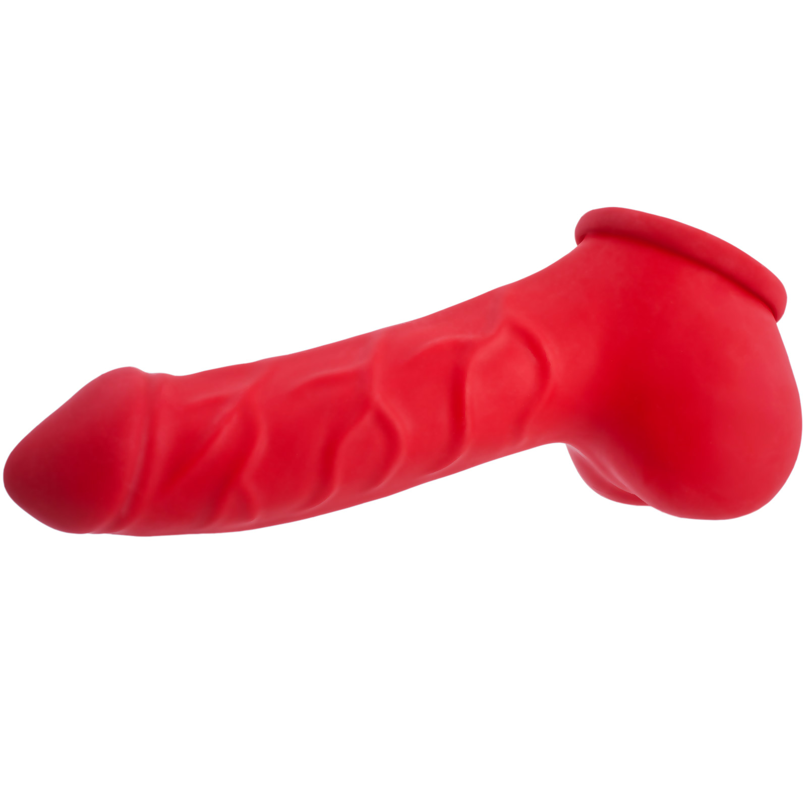Toylie Latex Penis Sleeve «CARLOS» red, with strong veins and molded scrotum