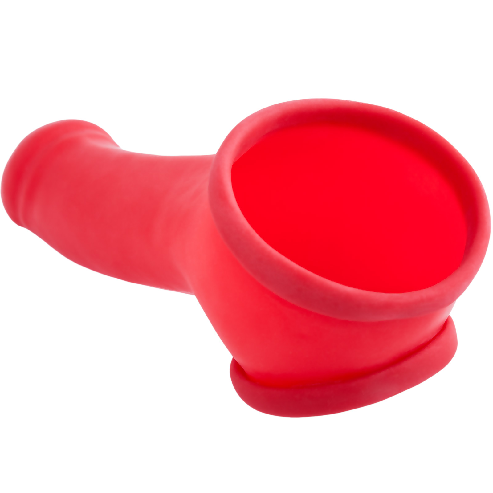 Toylie Latex Penis Sleeve «ERIK» red, with molded glans and testicle ring