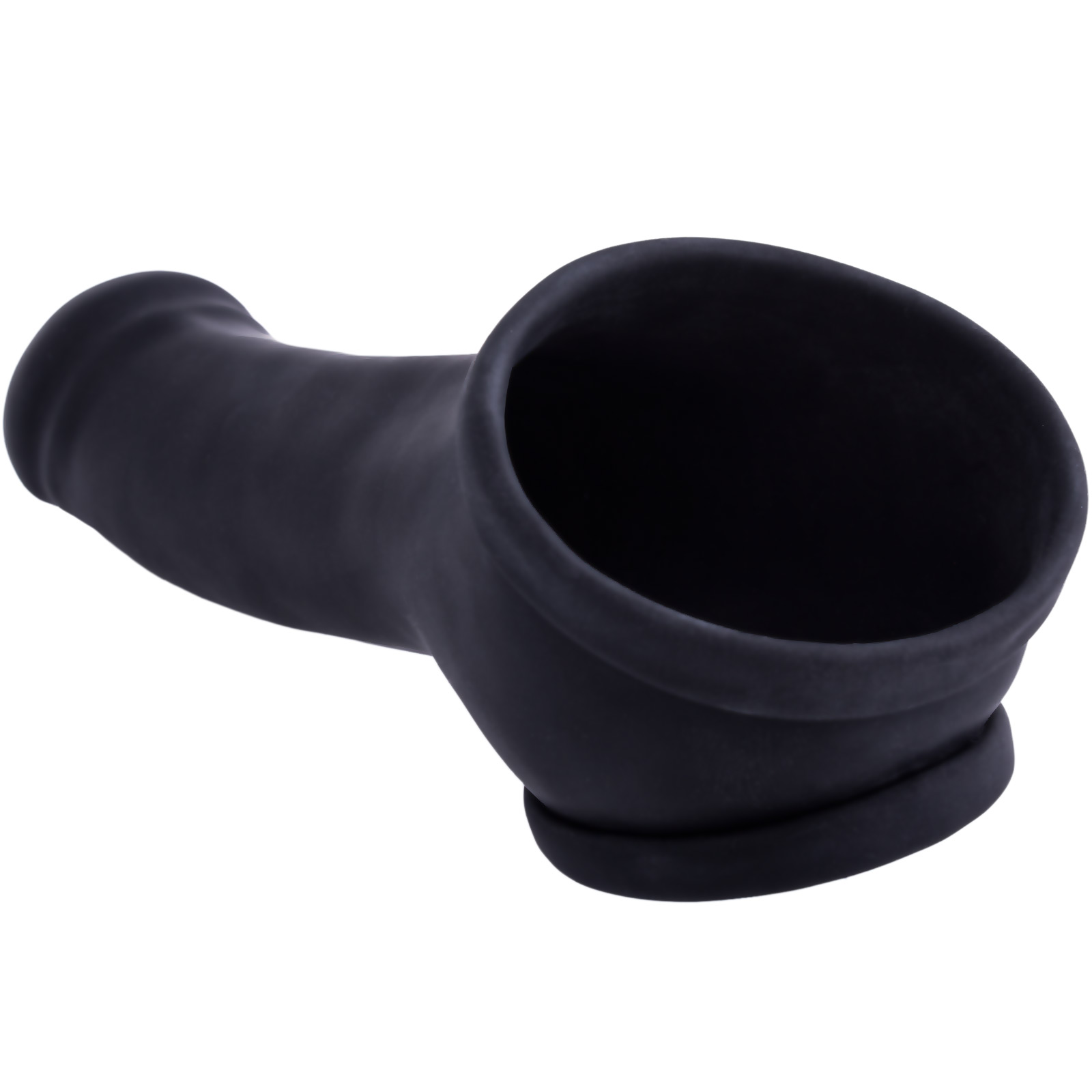 Toylie Latex Penis Sleeve «ERIK» black, with molded glans and testicle ring - suitable for vegans