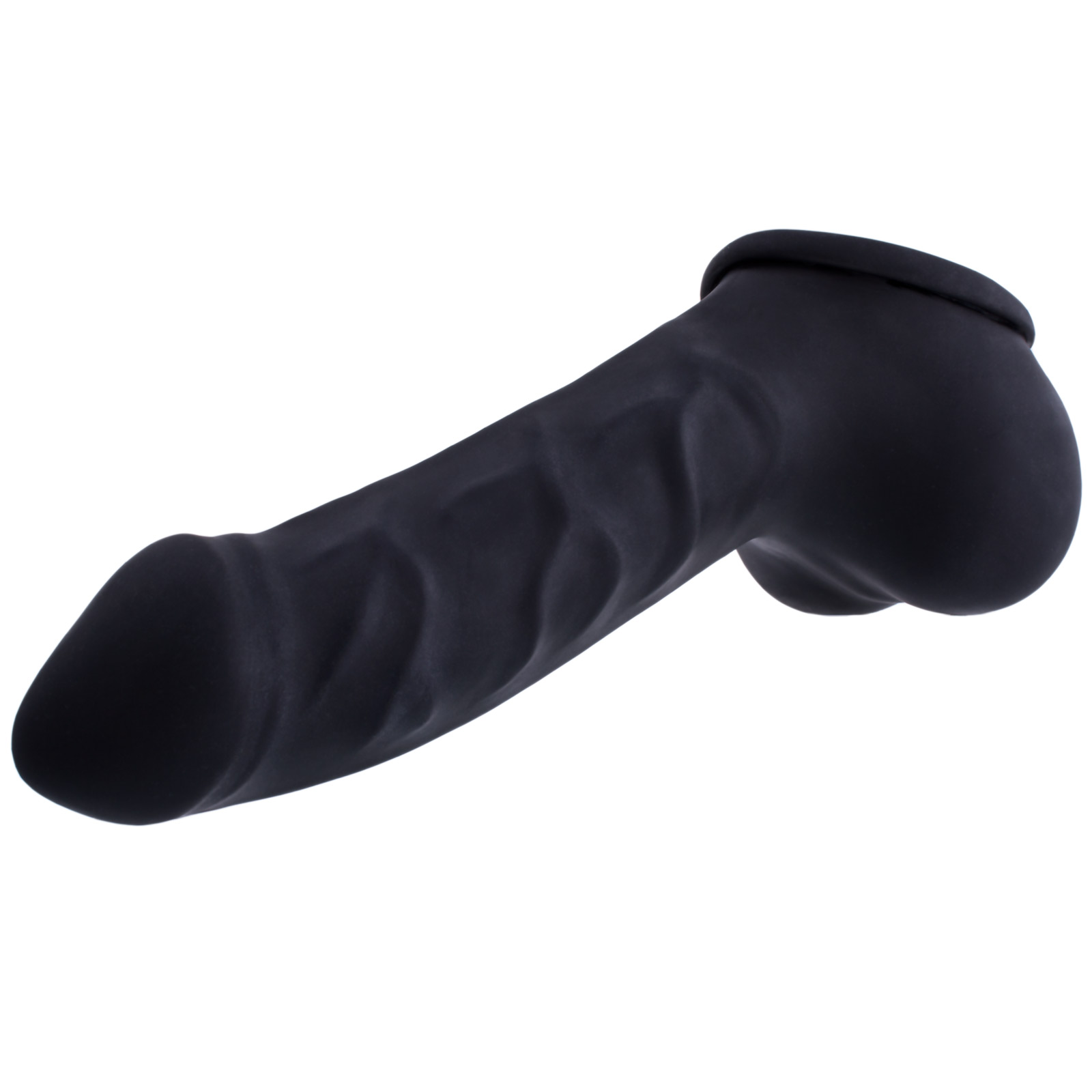 Toylie Latex Penis Sleeve «CARLOS» black, with strong veins and molded scrotum - suitable for vegans