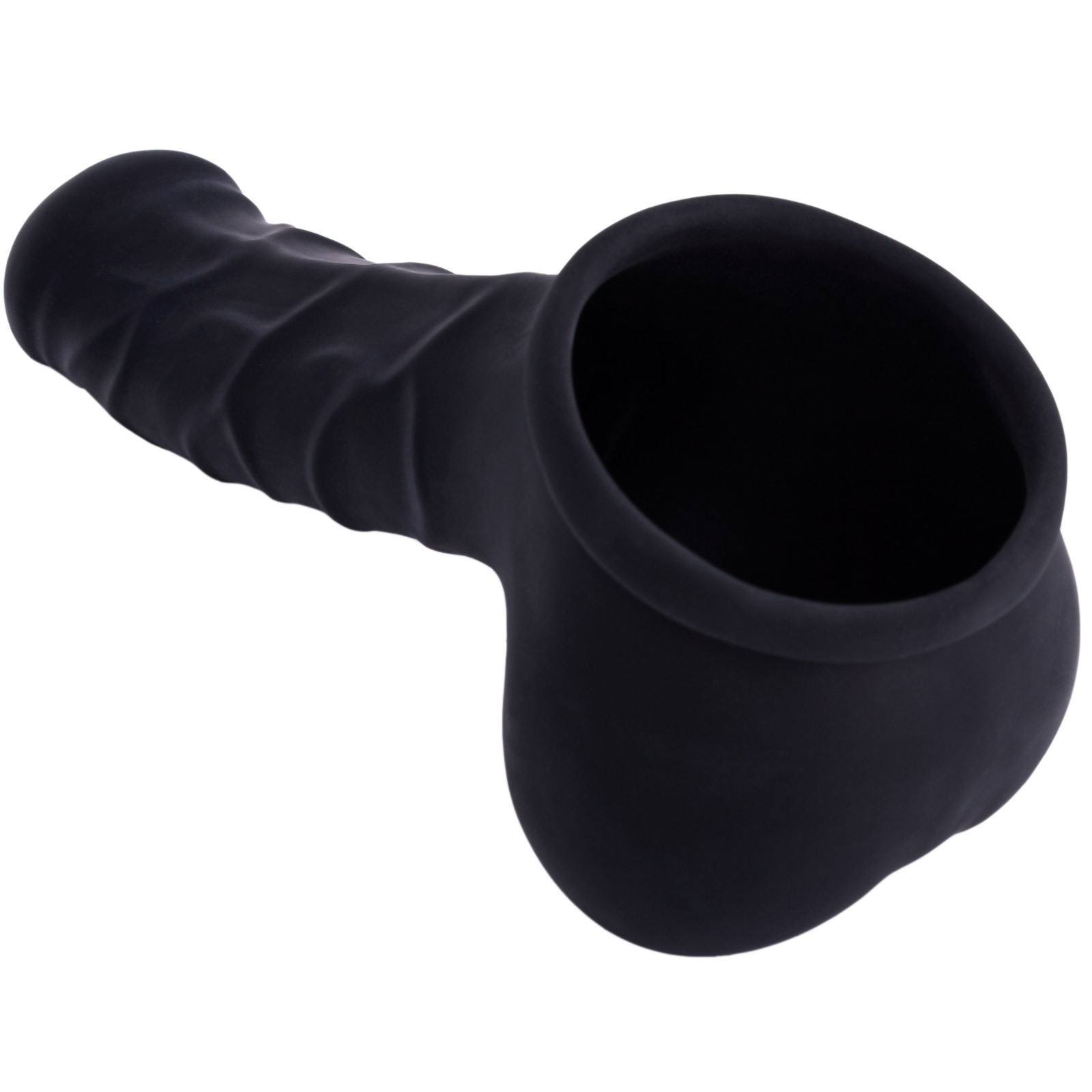 Toylie Latex Penis Sleeve «CARLOS» black, with strong veins and molded scrotum - suitable for vegans