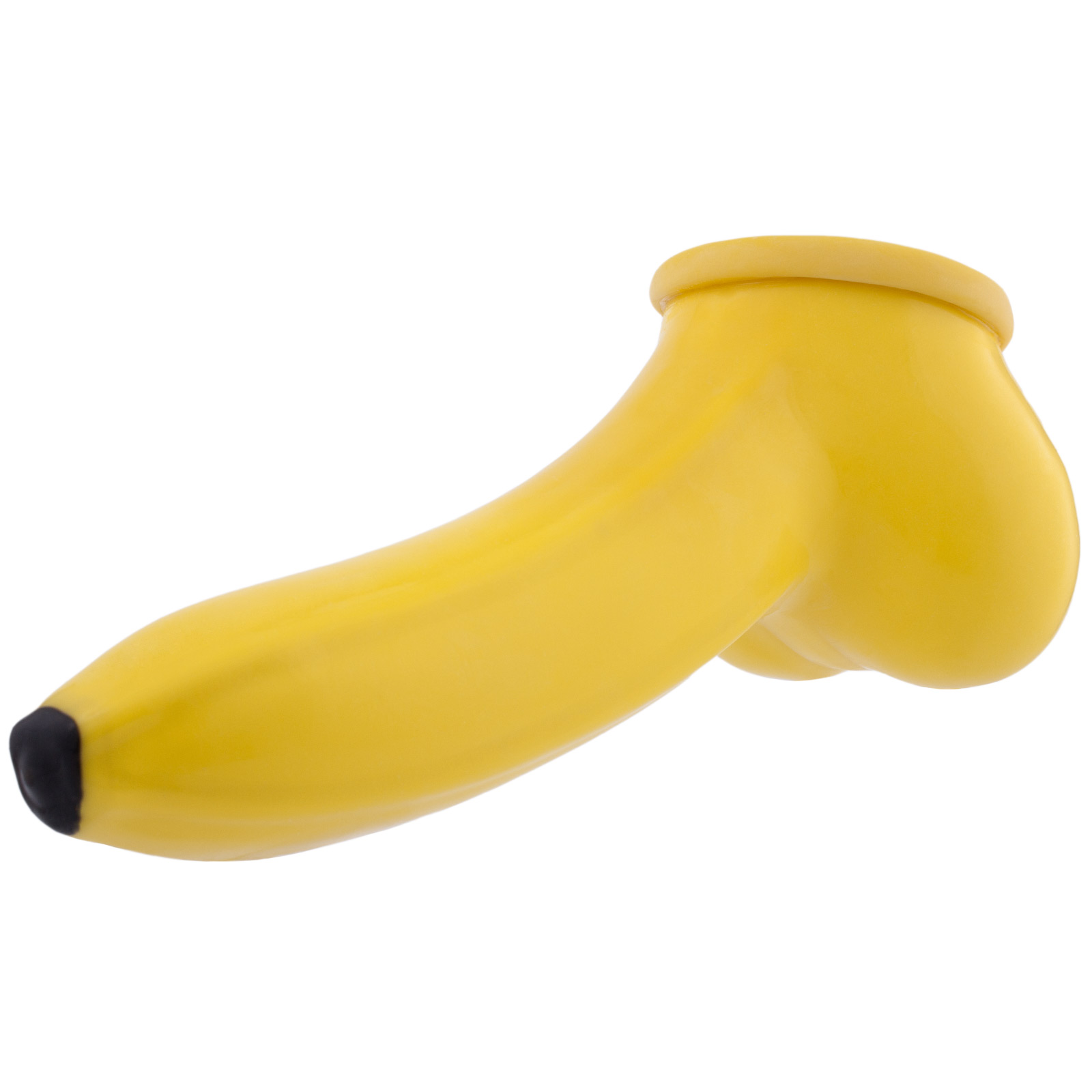 Toylie Latex Penis Sleeve «BANANA» yellow, with molded scrotum