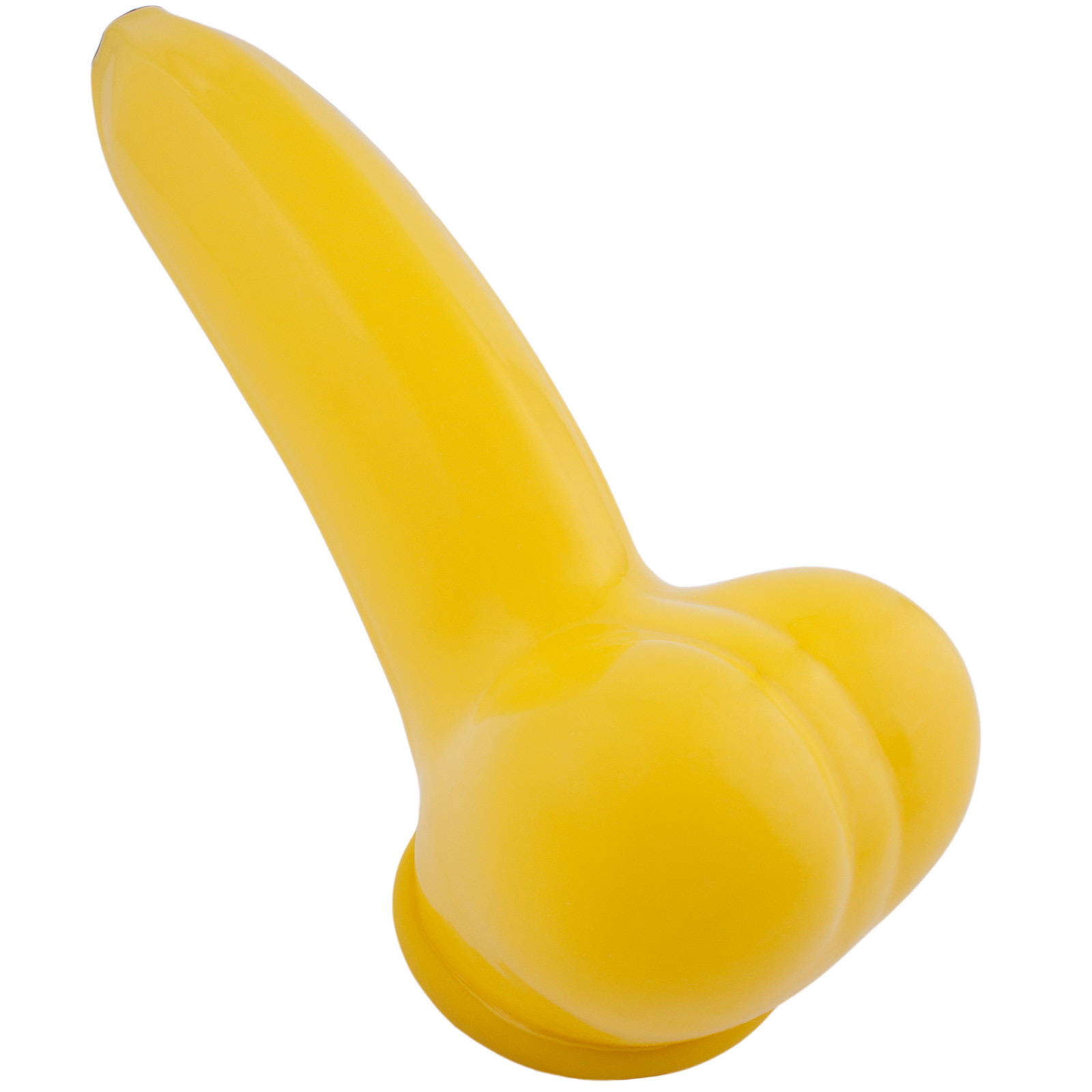 Toylie Latex Penis Sleeve «BANANA» yellow, with molded scrotum