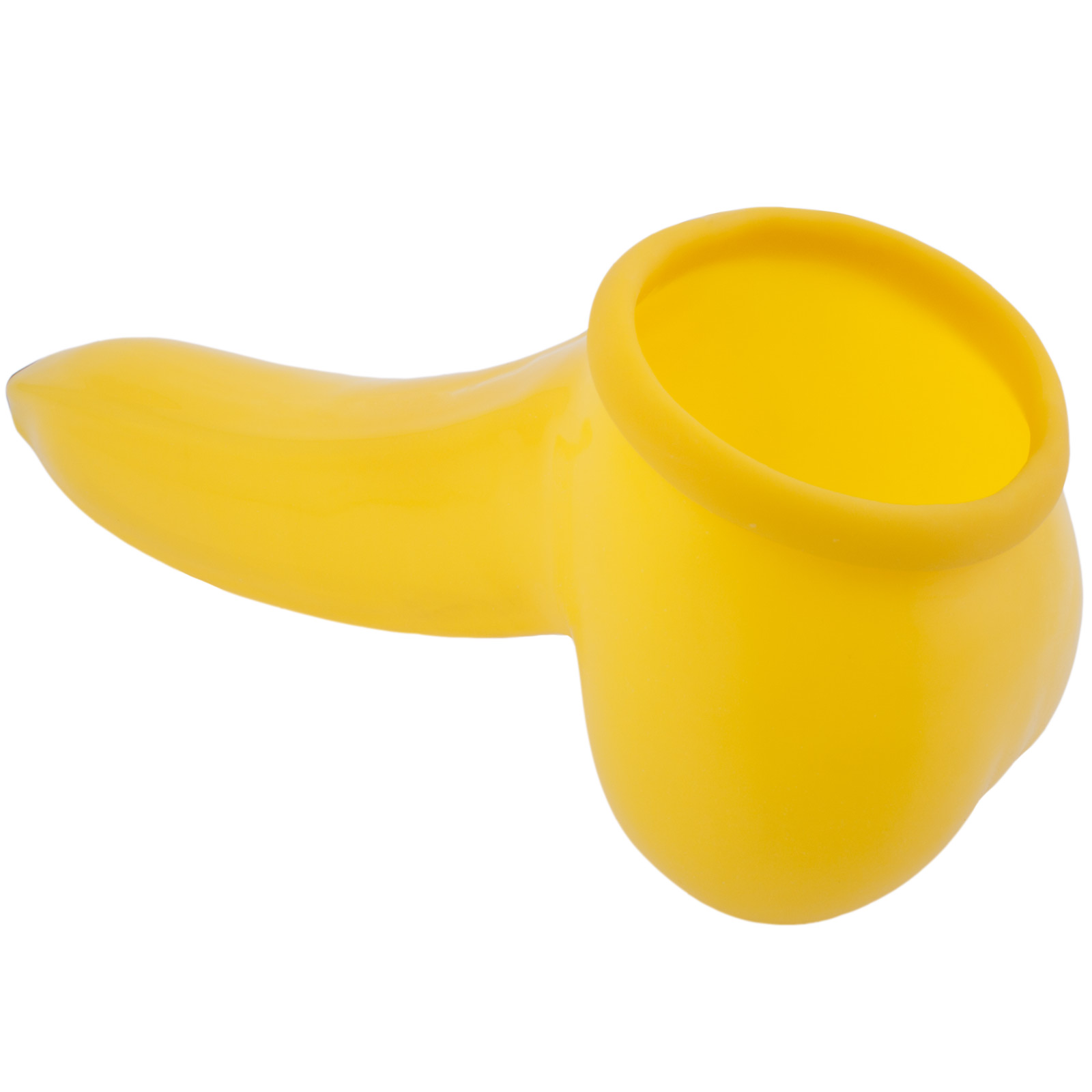 Toylie Latex Penis Sleeve «BANANA» yellow, with molded scrotum