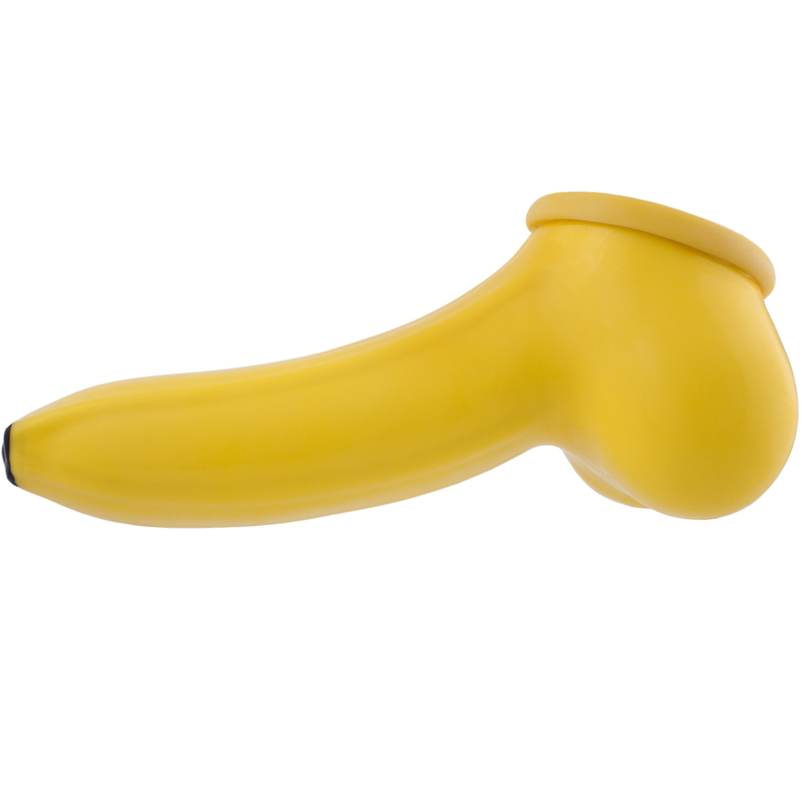 Toylie Latex Penis Sleeve «BANANA» yellow, with molded scrotum