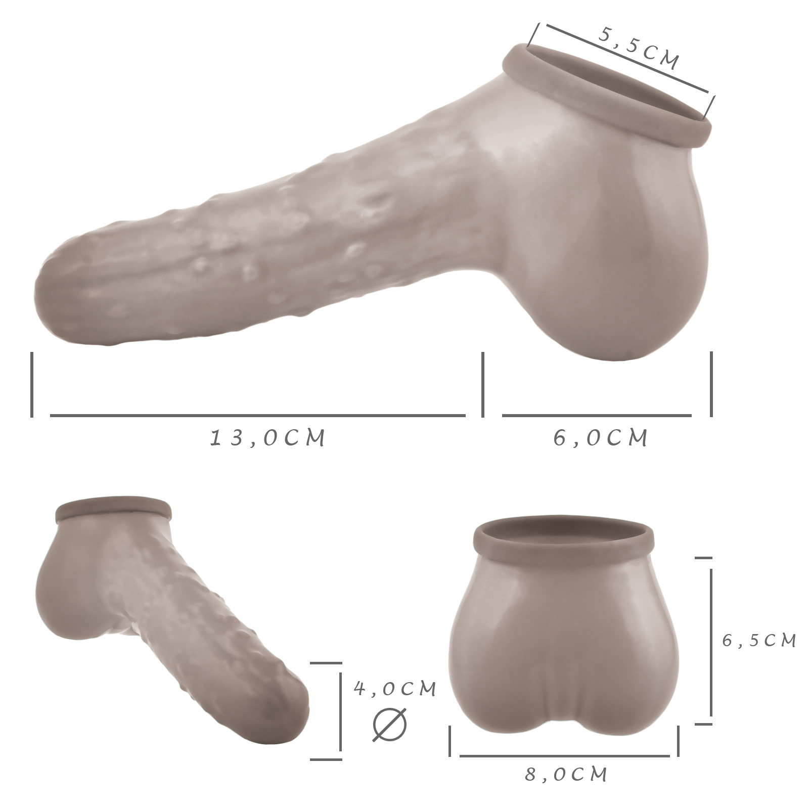 Toylie Latex Penis Sleeve «Cucumber» green, with molded scrotum