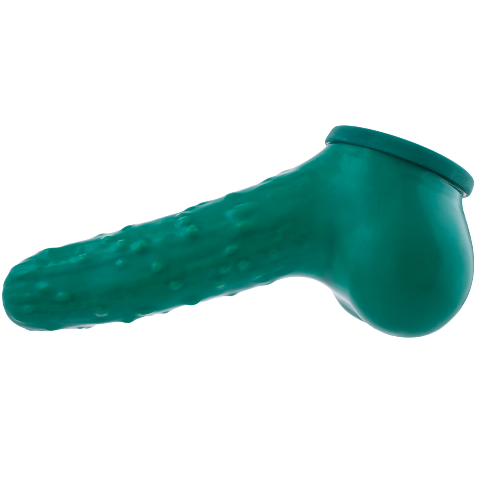 Toylie Latex Penis Sleeve «Cucumber» green, with molded scrotum