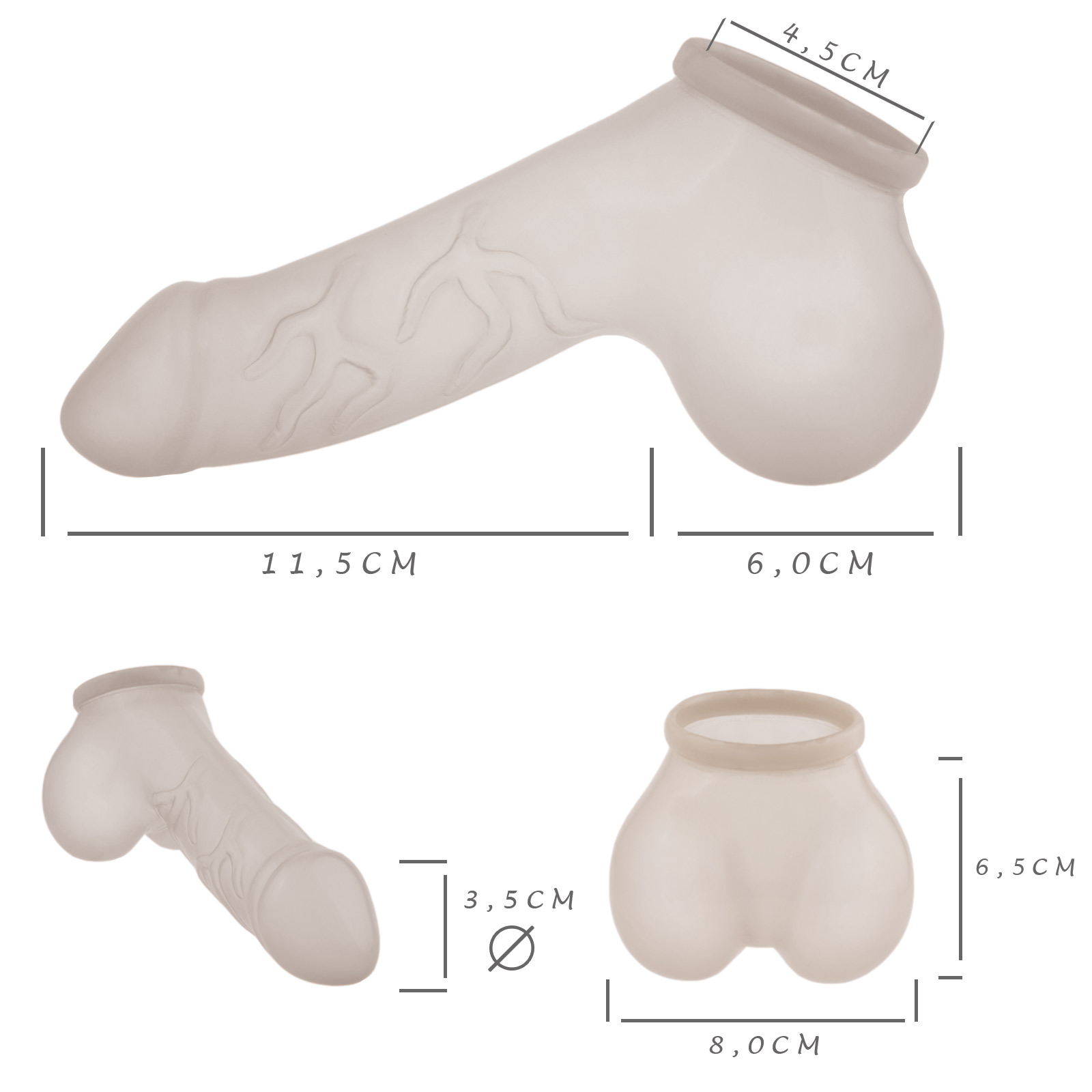 Toylie Latex Penis Sleeve «DANNY» semi-transparent, with strong veins and testicle divider - suitable for vegans