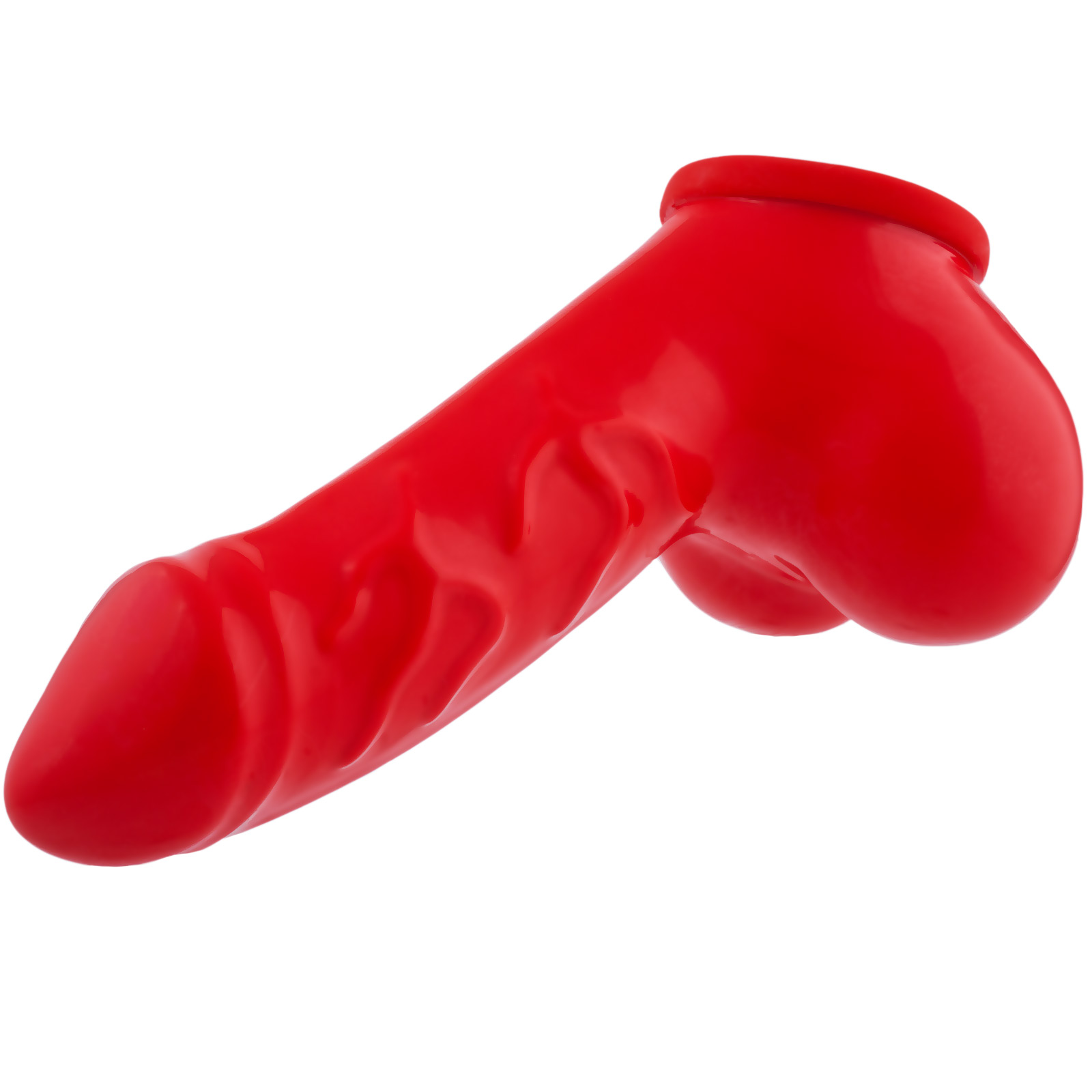 Toylie Latex Penis Sleeve «DANNY» red, with strong veins and testicle divider