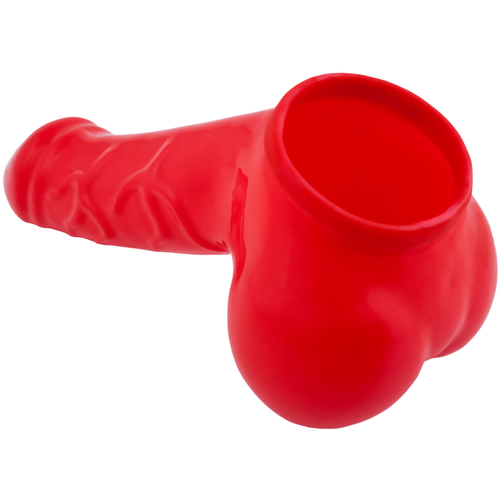 Toylie Latex Penis Sleeve «DANNY» red, with strong veins and testicle divider