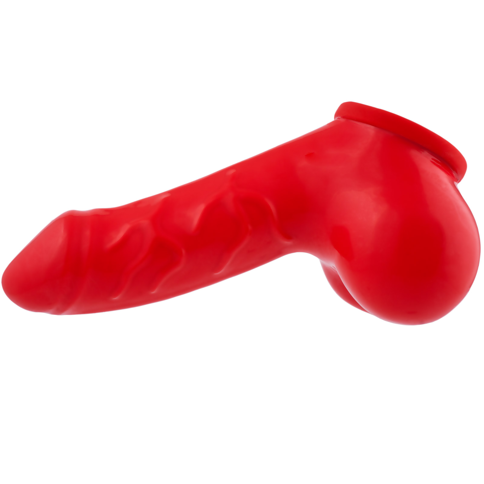 Toylie Latex Penis Sleeve «DANNY» red, with strong veins and testicle divider