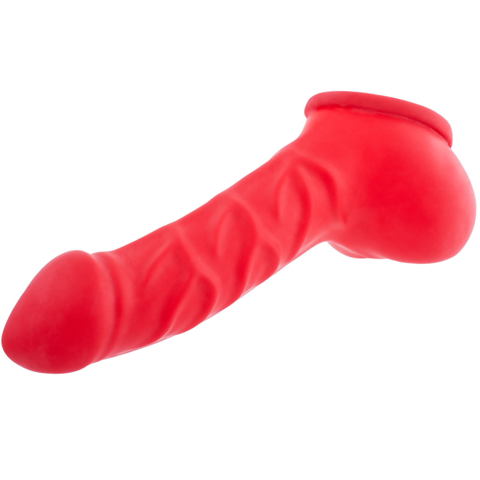 Toylie Latex Penis Sleeve «FRANZ» red, with strong veins and molded scrotum