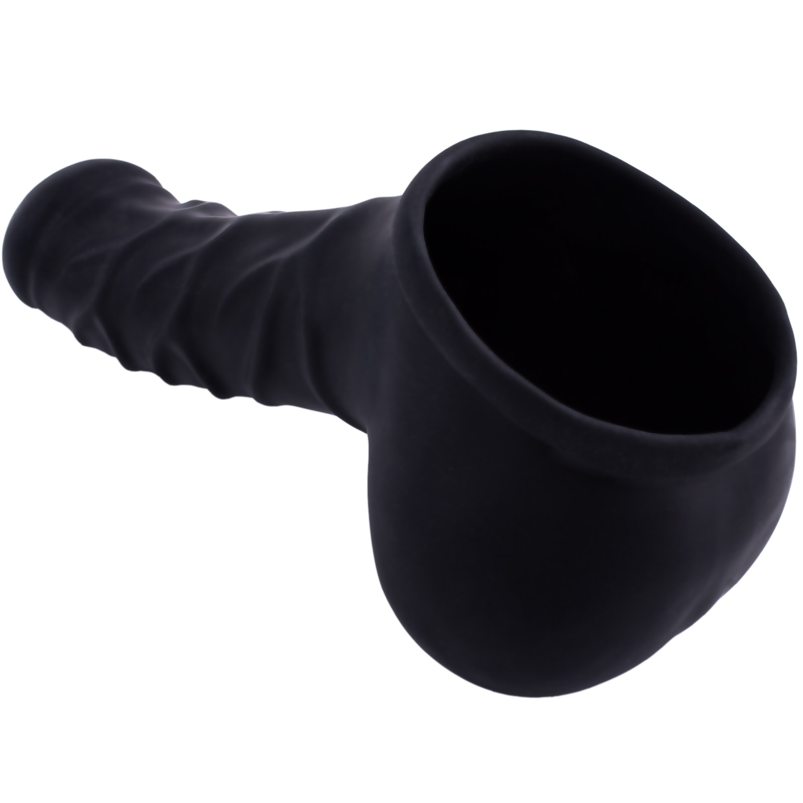 Toylie Latex Penis Sleeve «FRANZ» black, with strong veins and molded scrotum - suitable for vegans