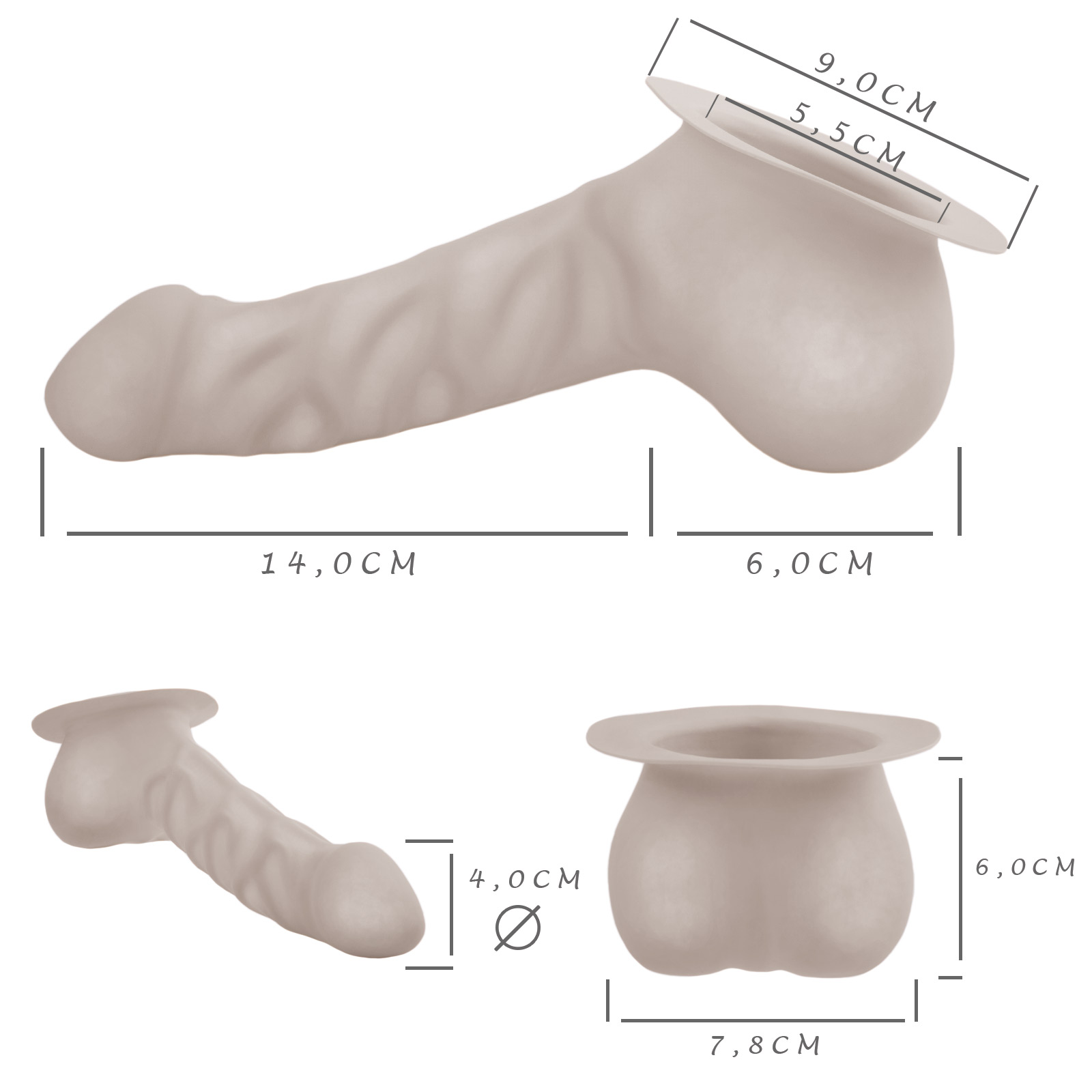 Toylie Latex Penis Sleeve «FRANZ» semi-transparent, with base plate for sticking to latex clothing - suitable for vegans