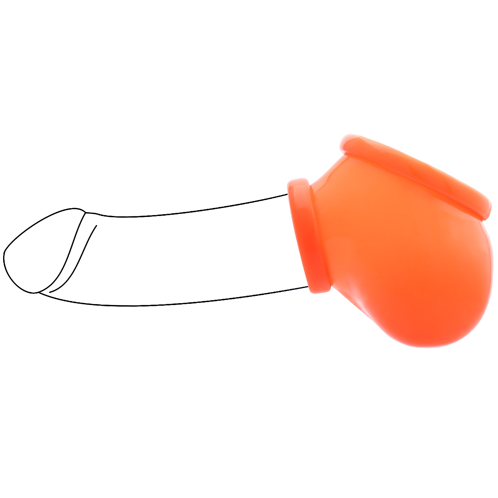 Toylie Latex-Penishülle «BEN» neon-orange, ohne Schaft, mit ausgeformten Hodensack und Penisring