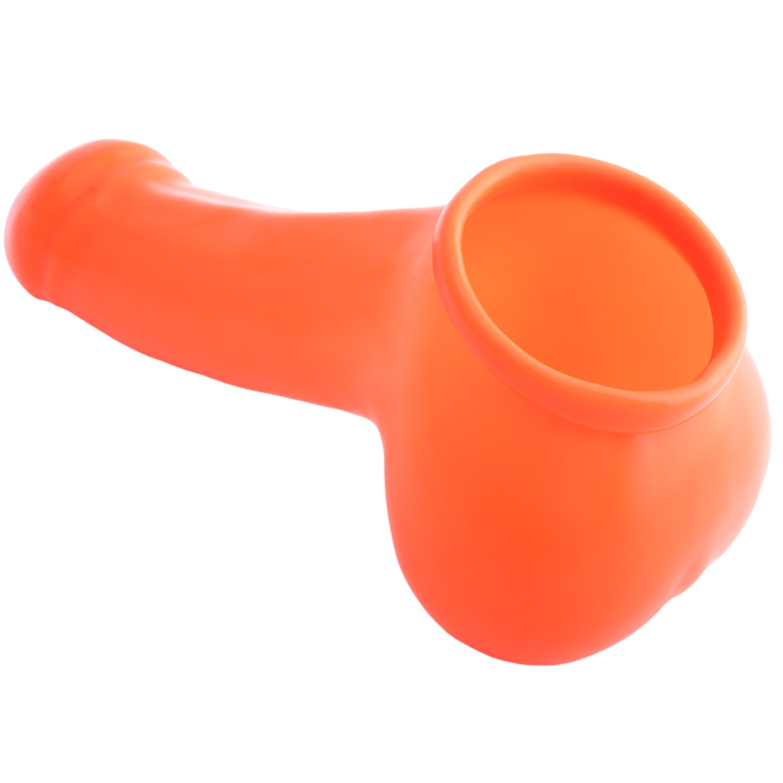 Toylie Latex Penis Sleeve «ADAM 4.5» neon orange (glow effect), with molded glans and scrotum