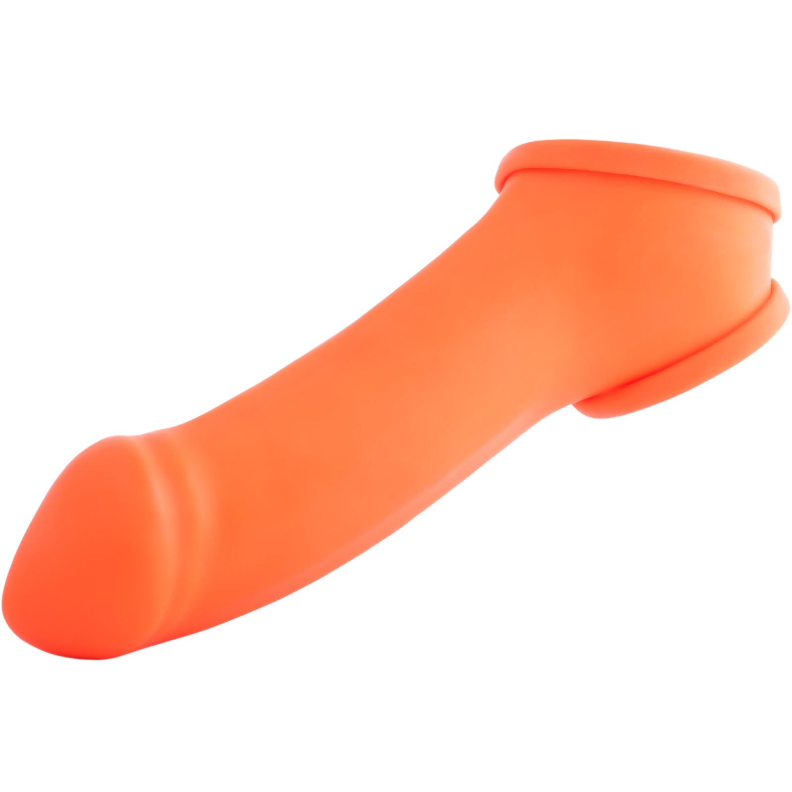 Toylie Latex Penis Sleeve «ERIK» neon orange (glow effect), with molded glans and testicle ring