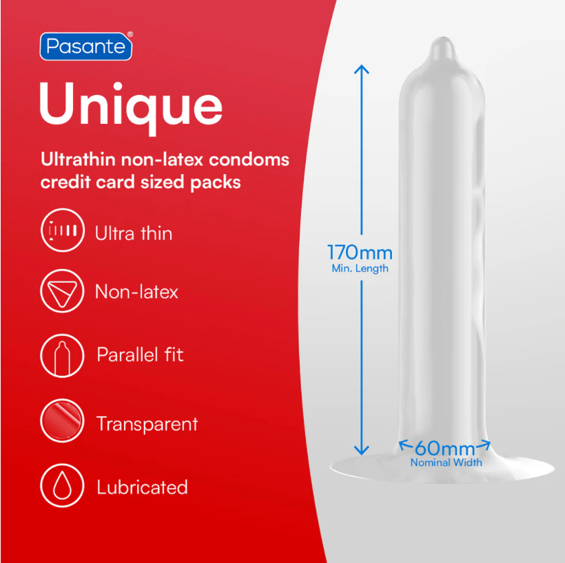 Pasante «Unique» 3 latexfreie Kondome - hypoallergen, wärmeleitend und auch mit ölhaltigen Gleitmitteln verwendbar