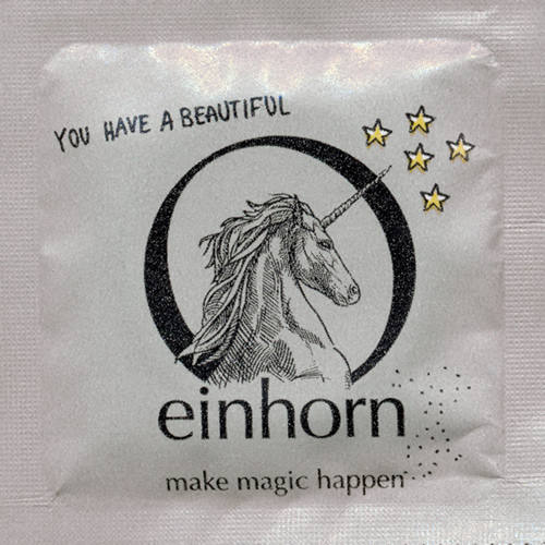 Einhorn Condoms: 7 vegan condoms in the chips bag, design «Rückkehr der Spermamonster» (comeback of the sperm monsters)