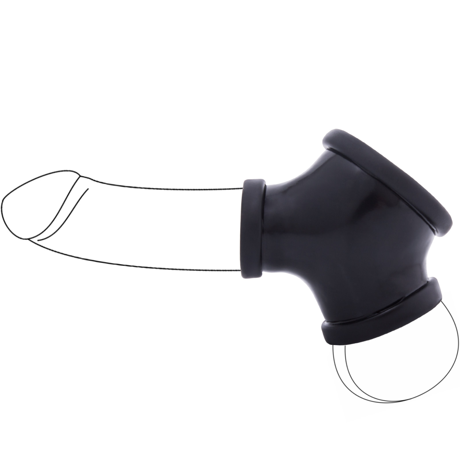 Toylie Latex Penis Sleeve «GIL» black, without shaft, with penis and testicle ring - suitable for vegans