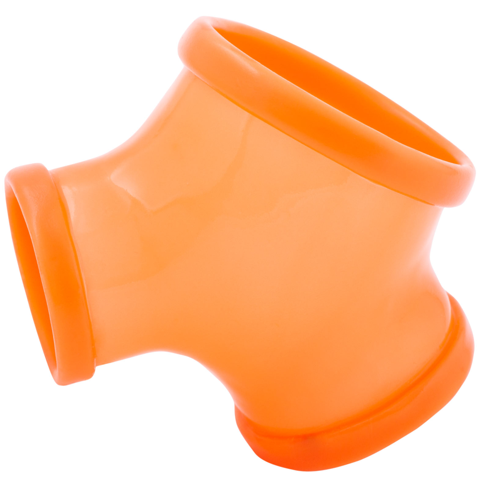 Toylie Latex Penis Sleeve «GIL» neon orange (glow effect), without shaft, with penis and testicle ring