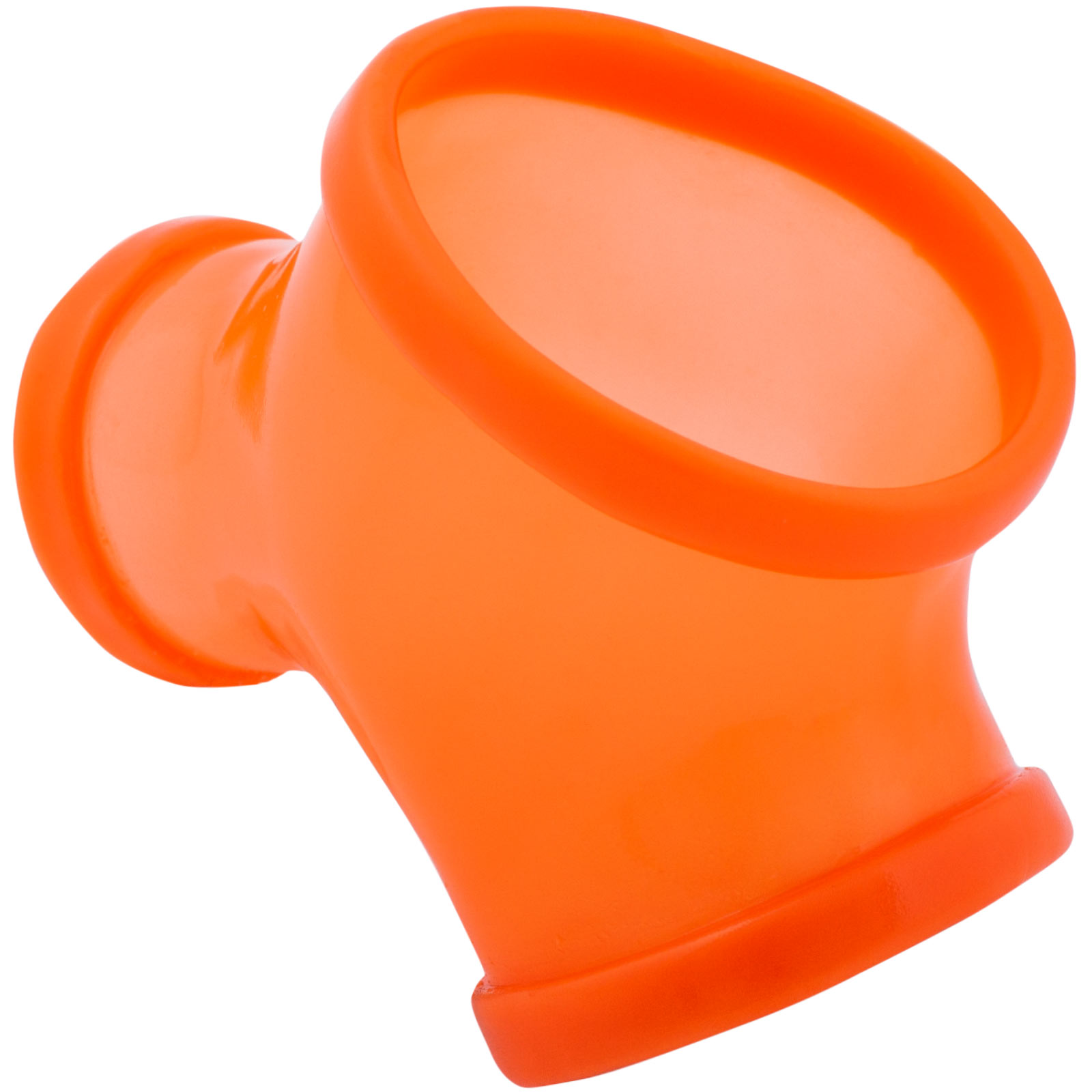 Toylie Latex Penis Sleeve «GIL» neon orange (glow effect), without shaft, with penis and testicle ring