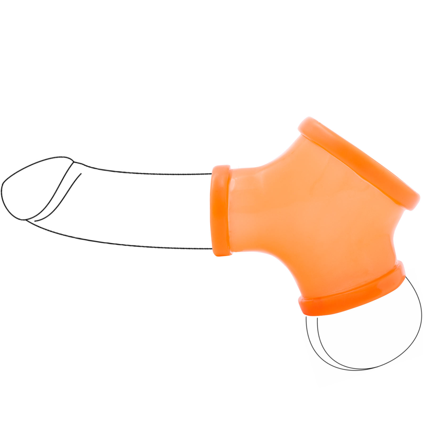 Toylie Latex Penis Sleeve «GIL» neon orange (glow effect), without shaft, with penis and testicle ring