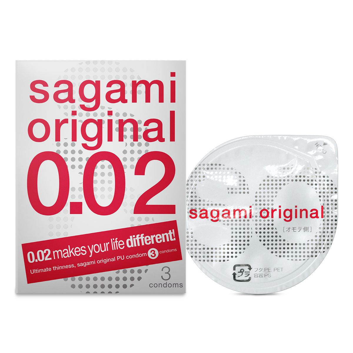 Sagami «Original 0.02» latexfrei, 3 ultradünne Kondome für Latex-Allergiker