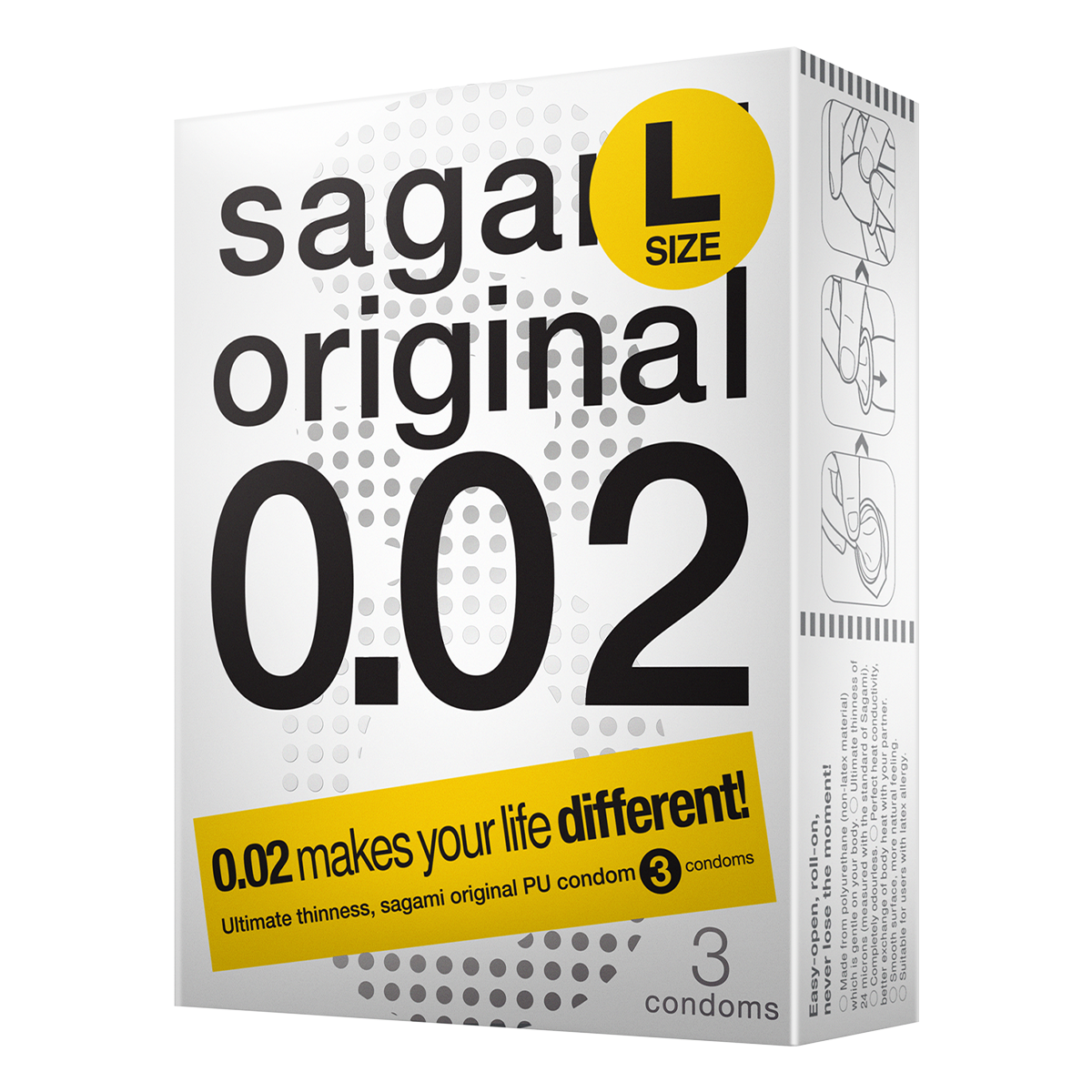 Sagami «Original L-Size» latexfrei, 3 überlange Kondome für Latex-Allergiker (10)