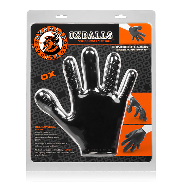 Oxballs «Finger Fuck» black glove with stimulating effects for the perfect hand job