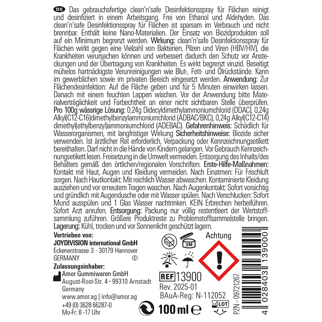 Joydivision «Clean & Safe» 100ml hocheffektives Desinfektionsspray