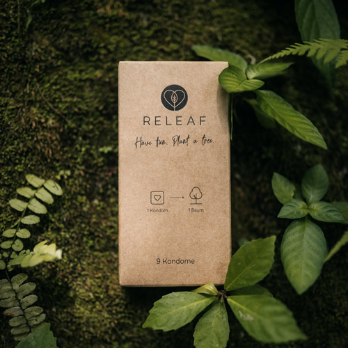 Condoms for climate «ReLeaf» 9 vegan condoms plus a good deed - every condom plants a tree