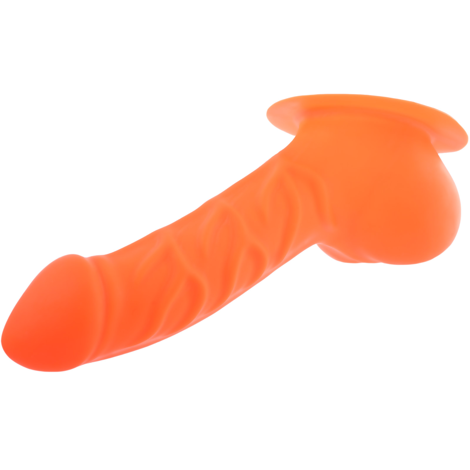 Toylie Latex Penis Sleeve «FRANZ» neon orange (glow effect), with base plate for sticking to latex clothing